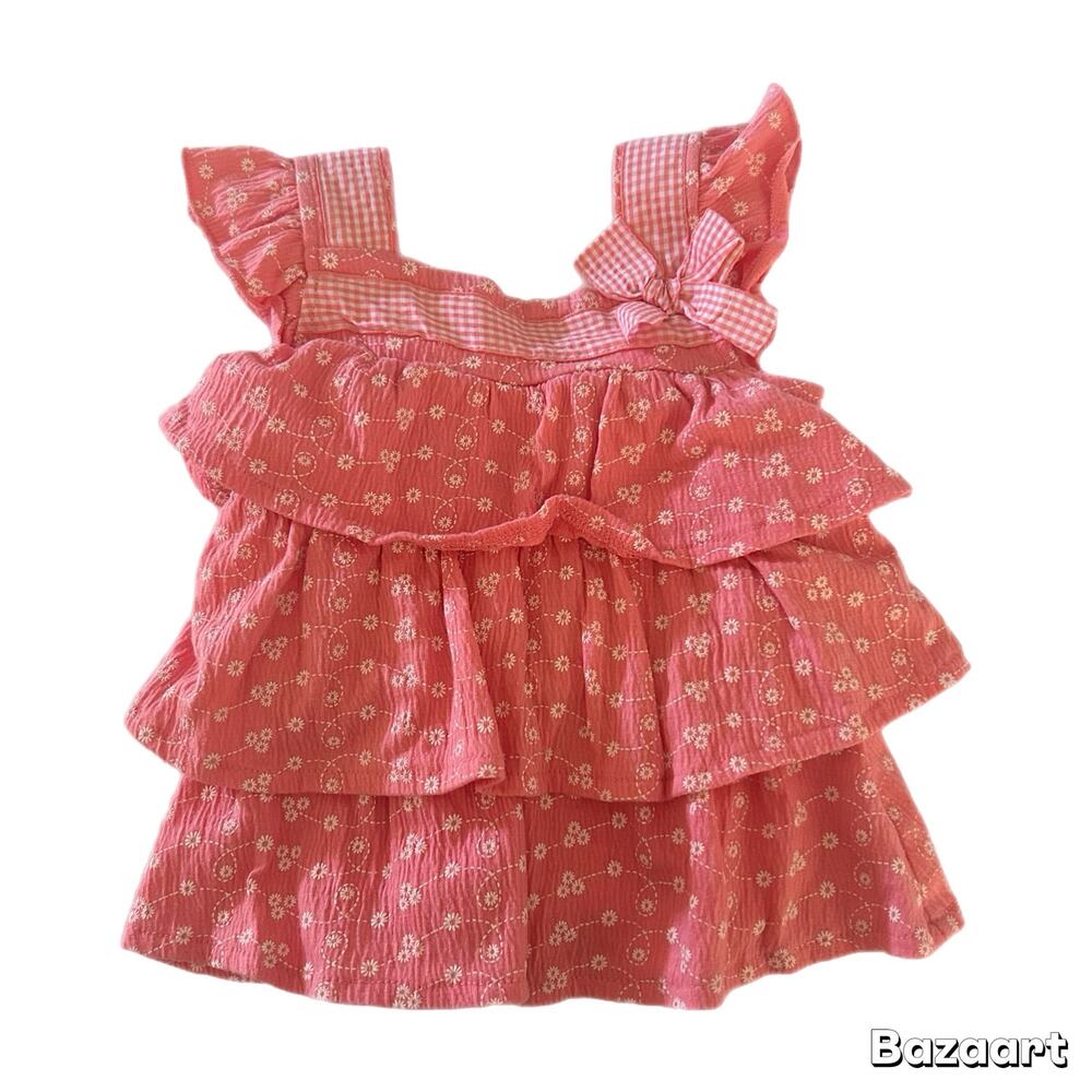 Little Lass Floral Print Ruffle Tier Top Baby Girls 12M Pink White
